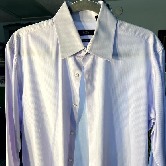 Hugo Boss Light Lavender 100% Cotton Long-Sleeve Button-Up SZ Lrg - Picture 1 of 7